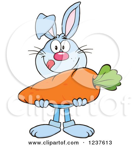 Clipart of a Blue Rabbit Holding a Giant Carrot - Royalty Free Vector Illustration by Hit Toon