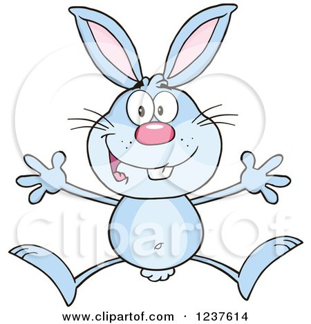 Clipart of a Happy Blue Rabbit Jumping - Royalty Free Vector Illustration by Hit Toon