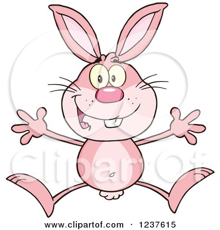Clipart of a Happy Pink Rabbit Jumping - Royalty Free Vector Illustration by Hit Toon