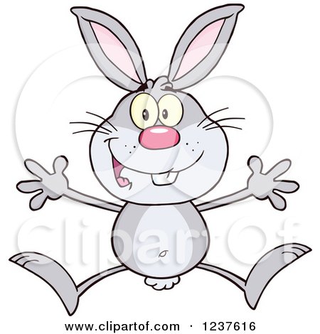 Clipart of a Happy Gray Rabbit Jumping - Royalty Free Vector Illustration by Hit Toon