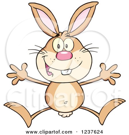 Clipart of a Happy Brown Rabbit Jumping - Royalty Free Vector Illustration by Hit Toon