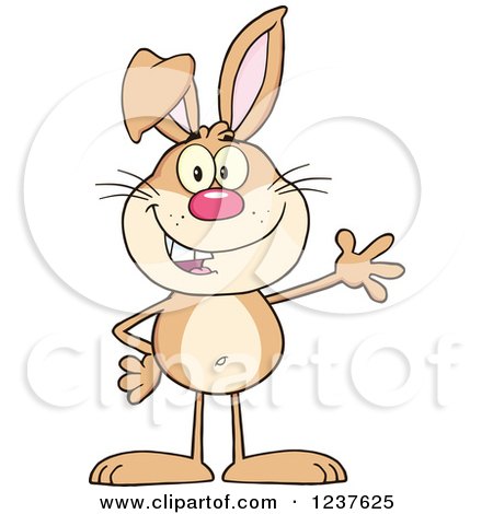 Clipart of a Happy Brown Rabbit Waving - Royalty Free Vector Illustration by Hit Toon