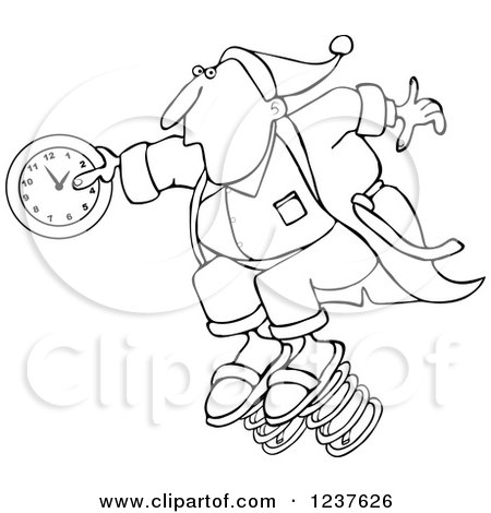 Clipart of a Black and White Man in Pajamas, Springing Forward with a Clock - Royalty Free Vector Illustration by djart
