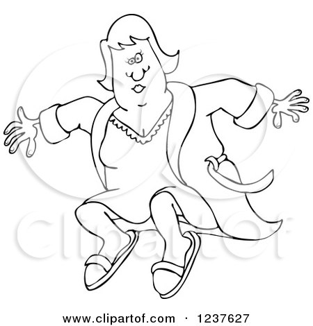 Clipart of a Black and White Woman Jumping in a Robe - Royalty Free Vector Illustration by djart