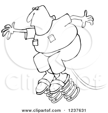Clipart of a Black and White Man Jumping on Springs, Spring Forward Daylight Savings - Royalty Free Vector Illustration by djart