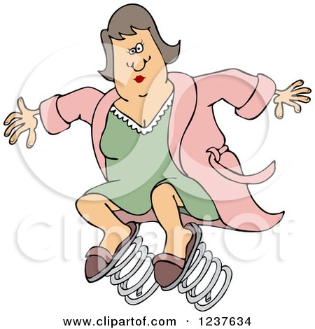 Clipart of a Caucasian Woman Jumping in a Robe, Spring Forward Daylight Savings - Royalty Free Vector Illustration by djart