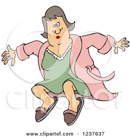 Clipart of a Caucasian Woman Jumping in a Robe - Royalty Free Vector Illustration by djart