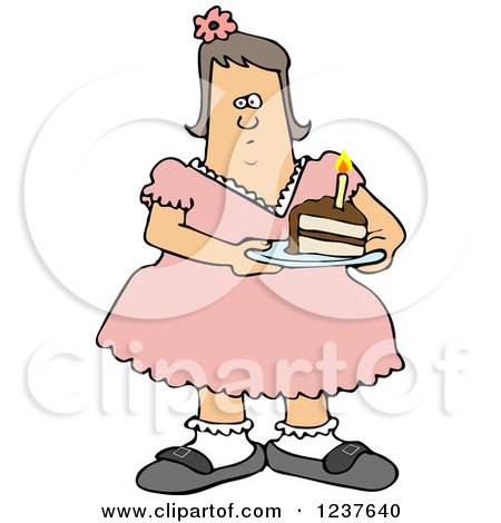Clipart of a Fat White Girl Holding a Slice of Birthday Cake - Royalty Free Vector Illustration by djart