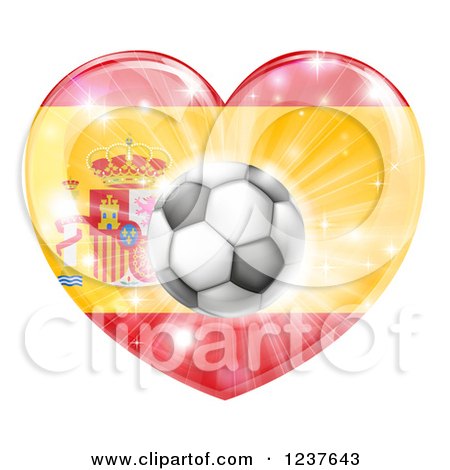 Clipart of a 3d Spanish Flag Heart and Soccer Ball - Royalty Free Vector Illustration by AtStockIllustration