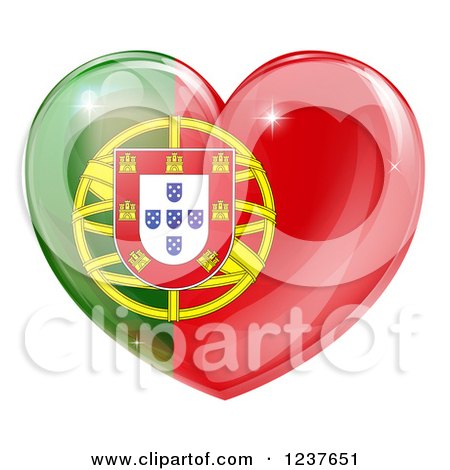 Clipart of a 3d Reflective Portugese Flag Heart - Royalty Free Vector Illustration by AtStockIllustration