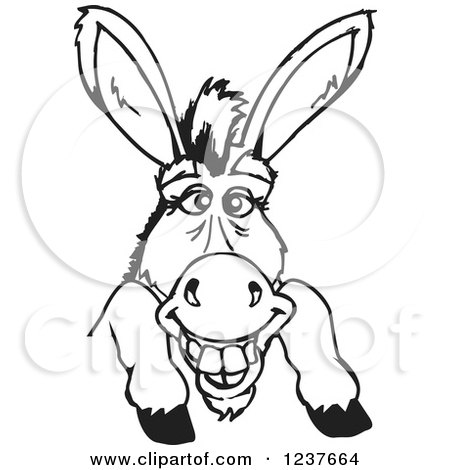 Clipart of a Black and White Happy Donkey Smiling over a Sign - Royalty Free Vector Illustration by Dennis Holmes Designs