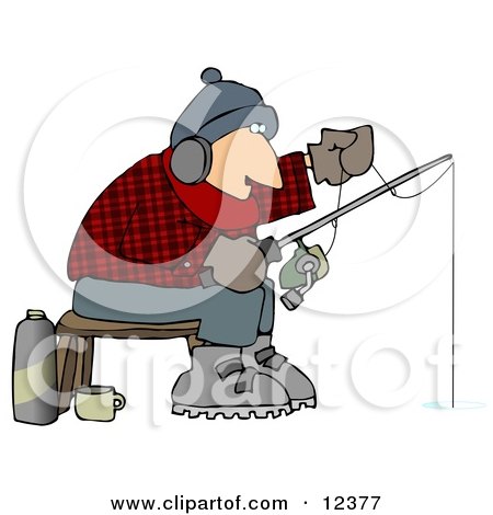 Cold Man Ice Fishing in the Winter Clipart Picture by djart