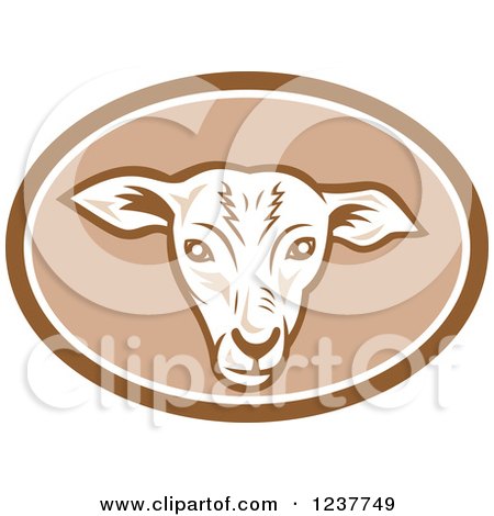 Clipart of a Sheep Head in a Brown Oval - Royalty Free Vector Illustration by patrimonio