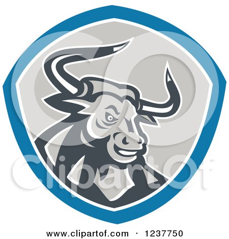 Clipart of a Retro Angry Bull in a Shield - Royalty Free Vector Illustration by patrimonio