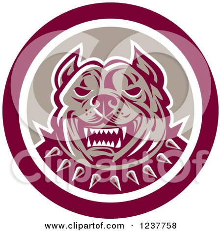 Clipart of a Retro Vicious Pitbull Security Dog in a Circle - Royalty Free Vector Illustration by patrimonio