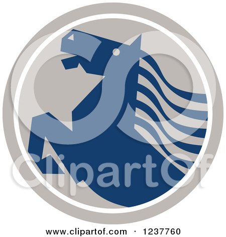 Clipart of a Rearing Blue Horse in a Tan Circle - Royalty Free Vector Illustration by patrimonio
