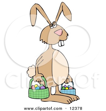 Tired Easter Bunny Carrying Eggs in Baskets Clipart Picture by djart