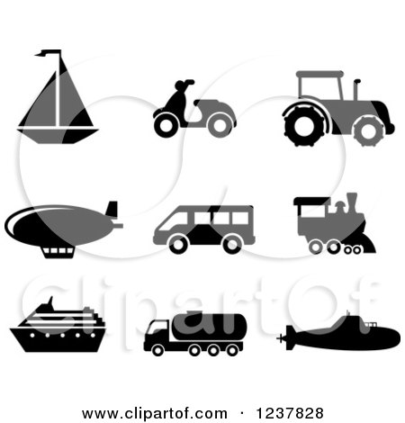 Clipart of Black and White Transportation Icons - Royalty Free Vector Illustration by Vector Tradition SM