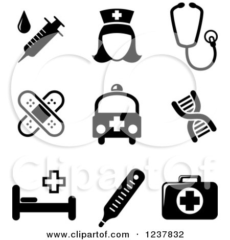 Clipart of Black and White Medical Icons - Royalty Free Vector Illustration by Vector Tradition SM