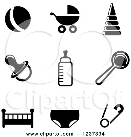 Clipart of Black and White Baby Icons - Royalty Free Vector Illustration by Vector Tradition SM