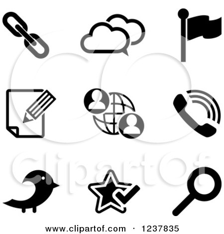 Clipart of Black and White Media Annd Internet Icons - Royalty Free Vector Illustration by Vector Tradition SM
