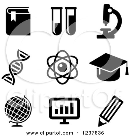 Clipart of Black and White Science Icons - Royalty Free Vector Illustration by Vector Tradition SM