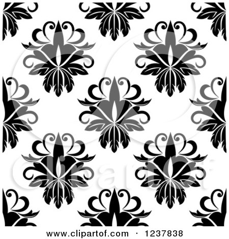 Clipart of a Seamless Black and White Damask Background Pattern 17 - Royalty Free Vector Illustration by Vector Tradition SM