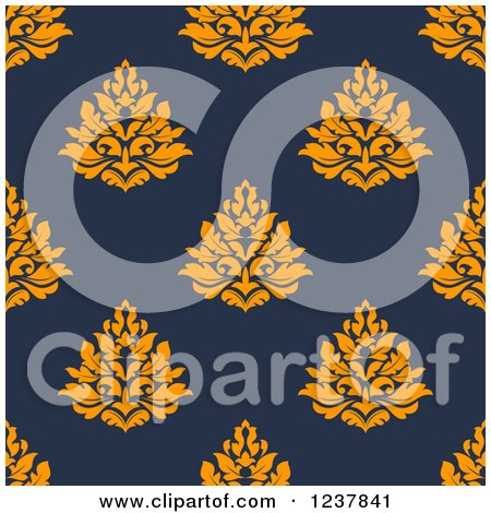 Clipart of a Seamless Orange and Blue Damask Background Pattern - Royalty Free Vector Illustration by Vector Tradition SM