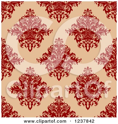 Clipart of a Seamless Red and Tan Damask Background Pattern 3 - Royalty Free Vector Illustration by Vector Tradition SM