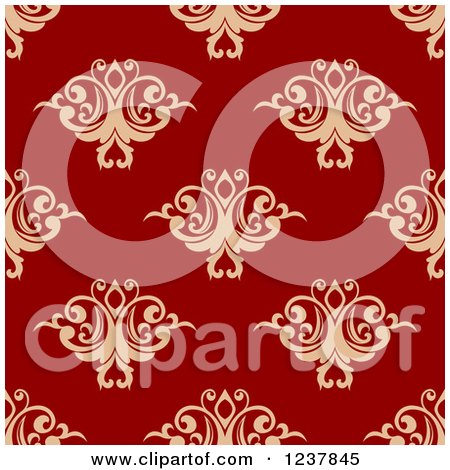 Clipart of a Seamless Red and Tan Damask Background Pattern 4 - Royalty Free Vector Illustration by Vector Tradition SM
