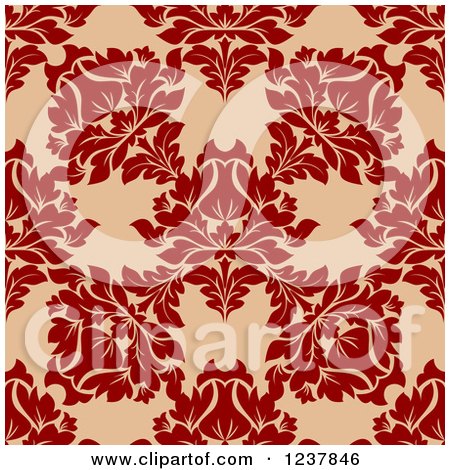 Clipart of a Seamless Red and Tan Damask Background Pattern 2 - Royalty Free Vector Illustration by Vector Tradition SM