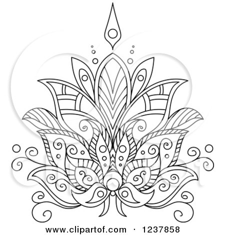 Clipart of a Black and White Henna Lotus Flower 7 - Royalty Free Vector Illustration by Vector Tradition SM