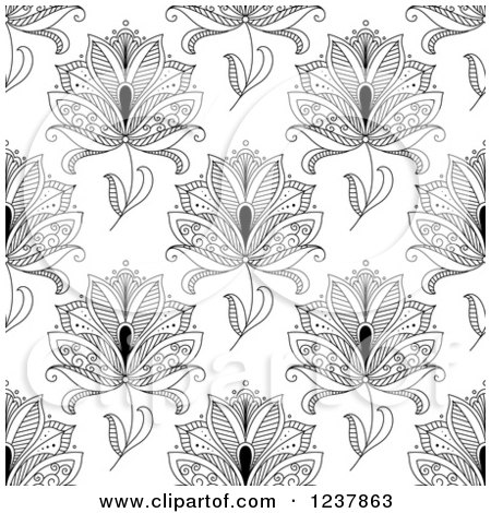 Clipart of a Seamless Black and White Henna Flower Pattern 2 - Royalty Free Vector Illustration by Vector Tradition SM