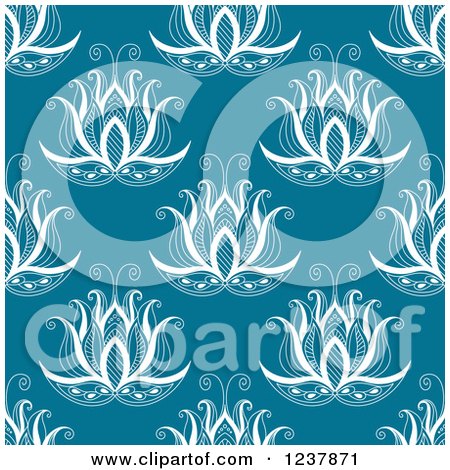 Clipart of a Seamless Background Pattern of Henna Flowers on Teal - Royalty Free Vector Illustration by Vector Tradition SM