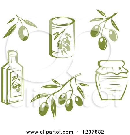Clipart of Green Olive Branches Jars and Cans - Royalty Free Vector Illustration by Vector Tradition SM