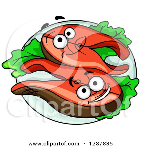 Clipart of a Plate with Happy Tuna Steaks - Royalty Free Vector Illustration by Vector Tradition SM