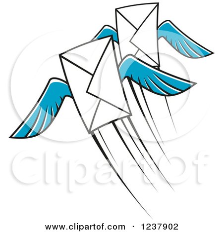 Clipart of Envelopes with Blue Wings - Royalty Free Vector Illustration by Vector Tradition SM