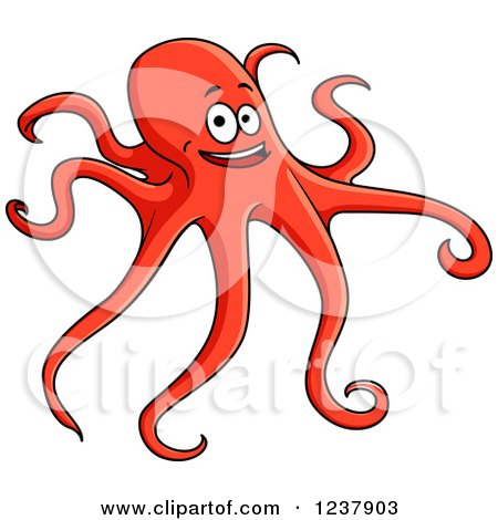Clipart of a Happy Orange Octopus - Royalty Free Vector Illustration by Vector Tradition SM