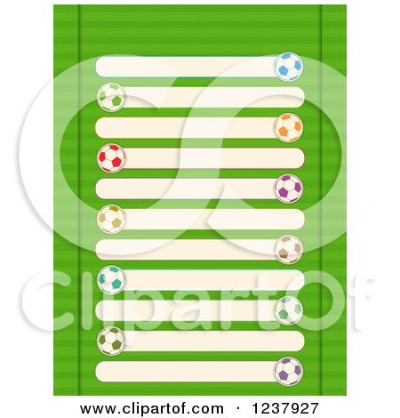 Clipart of Colorful Soccer Ball Results Banners over Green - Royalty Free Vector Illustration by elaineitalia