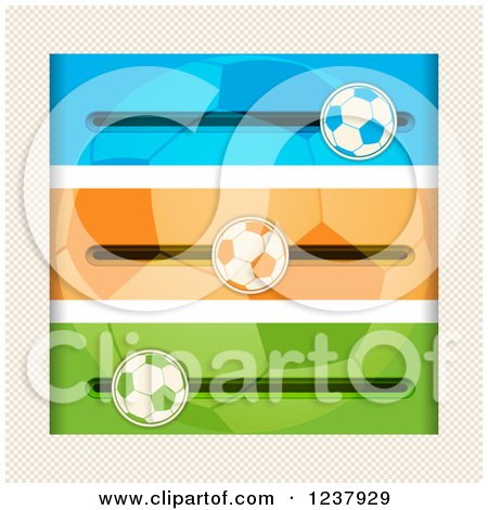 Clipart of Colorful Soccer Ball Slider Buttons on Cream - Royalty Free Vector Illustration by elaineitalia