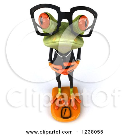 Clipart of a 3d Green Business Springer Frog Standing on a Scale - Royalty Free Illustration by Julos