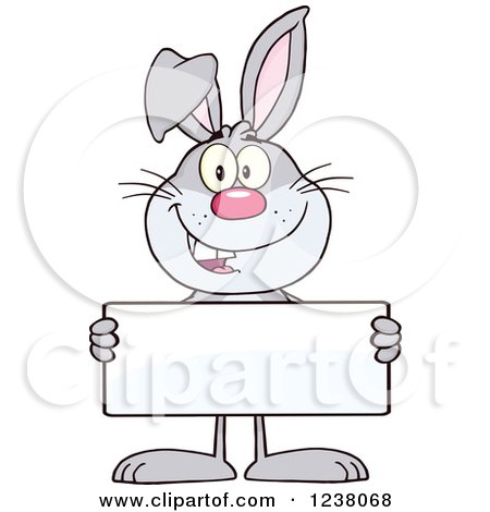 Clipart of a Gray Rabbit Holding a Sign - Royalty Free Vector Illustration by Hit Toon