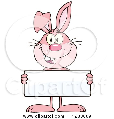 Clipart of a Pink Rabbit Holding a Sign - Royalty Free Vector Illustration by Hit Toon