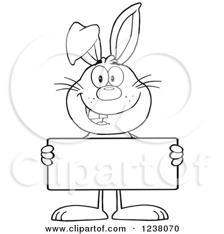 Clipart of a Black and White Rabbit Holding a Sign - Royalty Free Vector Illustration by Hit Toon