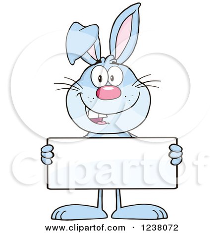 Clipart of a Blue Rabbit Holding a Sign - Royalty Free Vector Illustration by Hit Toon