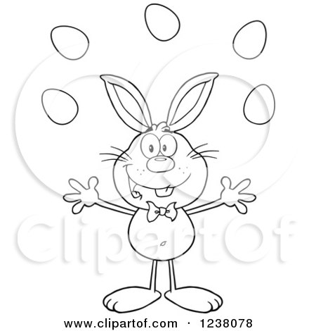 Clipart of a Black and White Rabbit Juggling Easter Eggs - Royalty Free Vector Illustration by Hit Toon
