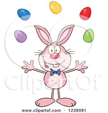 Clipart of a Pink Rabbit Juggling Easter Eggs - Royalty Free Vector Illustration by Hit Toon