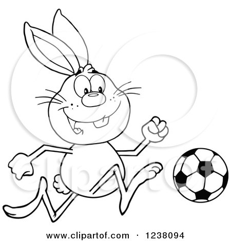 Clipart of a Black and White Rabbit Playing Soccer - Royalty Free Vector Illustration by Hit Toon