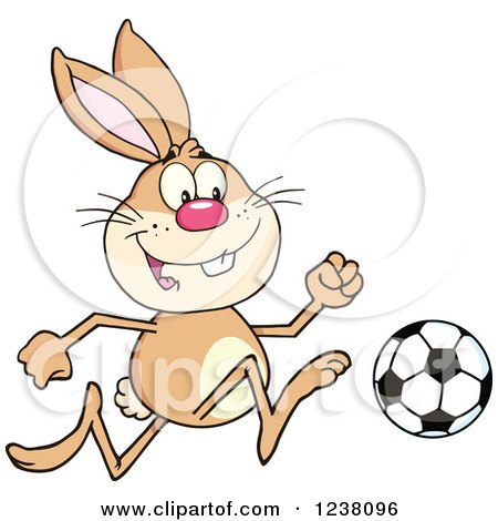 Clipart of a Brown Rabbit Playing Soccer - Royalty Free Vector Illustration by Hit Toon