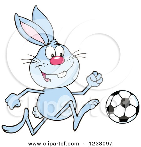 Clipart of a Blue Rabbit Playing Soccer - Royalty Free Vector Illustration by Hit Toon